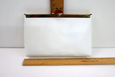 Vtg Etra Purse Genuine Leather White Envelope Clutch Bag Brass Trim Double Hinge • $23.99