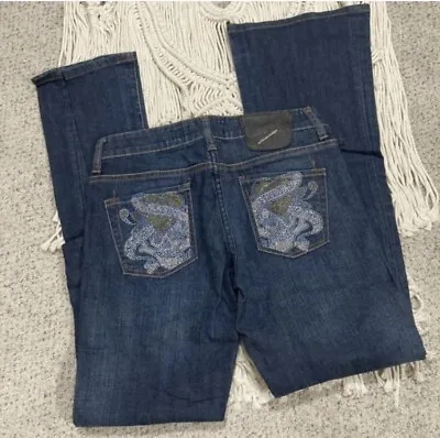 Ed Hardy Womens Jeans Bootcut Skull Rhinestone Embellished Pocket Denim Size 29 • $99.99