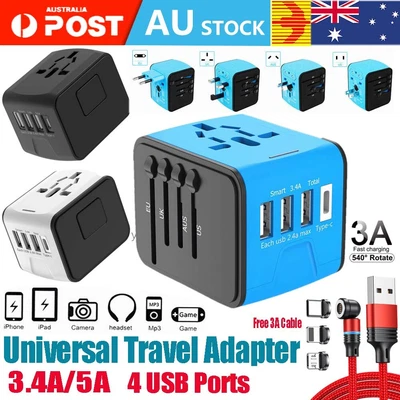 $27.99 • Buy International Universal Travel Adapter 3 USB &Type-C Outlet Converter Plug Power