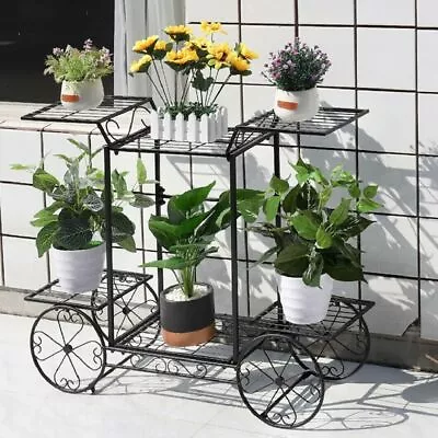 Outdoor Indoor Metal Wooden Plant Stand Planter Flower Pot Garden Shelf Shelving • $39.93