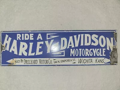 Vintage Harley Davidson Motorcycle Porcelain Sign Dealer Kansas Gas Oil Indian  • $32