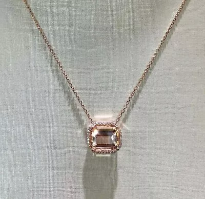 Women 1Ct Emerald Lab-Created Morganite Diamond Pendant 14k Rose Gold Finish • $67.49