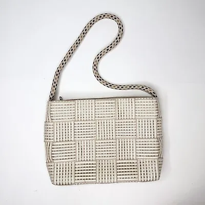 Vintage Italian Bag Woven Straw Cream Purse Trend Handbag Classic MCM 60s 80s • $49.87