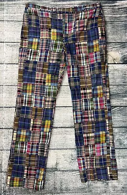 Vintage Lord Jeff Pants Mens Plaid Patchwork Preppy Golf Madras MADE USA 38x33 • $75