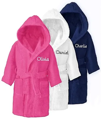Personalised Unisex Kids Cotton Terry Towelling Dressing Gown Bath Robes Hooded • £28.95
