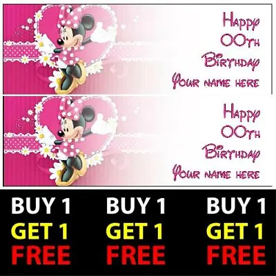 Buy 1 Get 1 Free Minnie Mouse Personalised Birthday Banners 100gsm Party Decor • £3.49