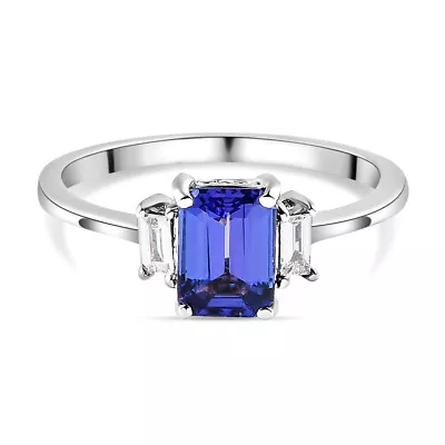 Rhapsody 950 Platinum AAAA Tanzanite And Diamond (VS/E-F) Three Stone Ring 1.1Ct • £1184.99