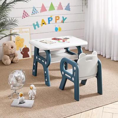 Kids Table And Chairs Set Childrens Activity Writing Drawing Table Storage Shelf • £45.95