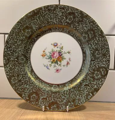 A Large Vintage Minton Green & Gilt & Floral Brocade Cabinet Plate 27cm • £25