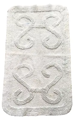 Chenille Bath Rug Mid Century Grannycore Blue Scroll Design Vintage 34  X 20  • $30.38