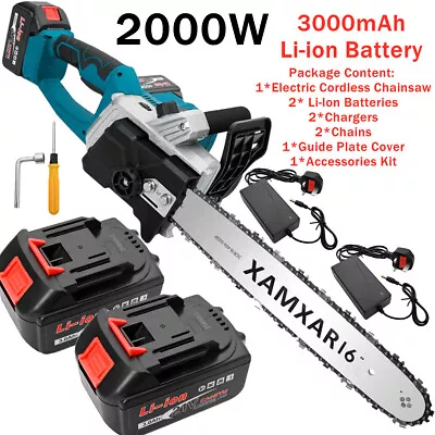 16 Inch Cordless Chainsaw Electric Handheld Wood Cutter + 2 Battery For Makita • £79.95