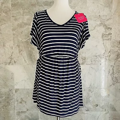 NWT Isabel Maternity Navy Striped Flutter Sleeve Tie Waist Top S • $10
