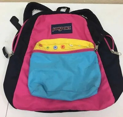 JanSport SuperBreak Multi Color Backpack Pink Black Yellow Blue A1v • £33.25