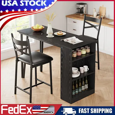 Dining Set Storage Shelves Table And 2 Height Chairs Bar Stools Kitchen Counter • $79.99