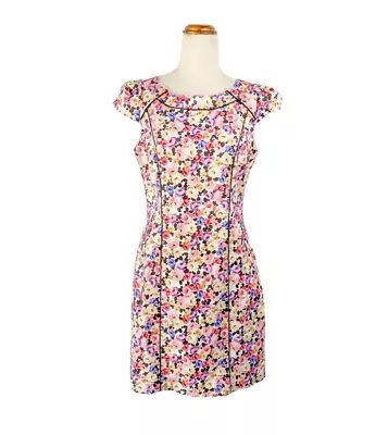 Review Floral Rose Pencil Dress Size 10 Women’s Knee Length Lined Short Sleeve • $25