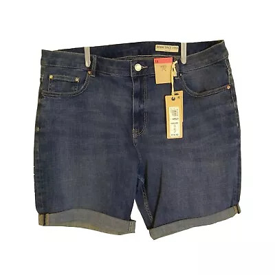 Marks And Spencer M&S Stretchy Blue Denim Turn Up Jeans Shorts Size 18 • £9.99