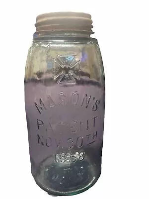 Masons Patent Nov 30th 1858 Green W/ Lid And Cross On Bottle • $15