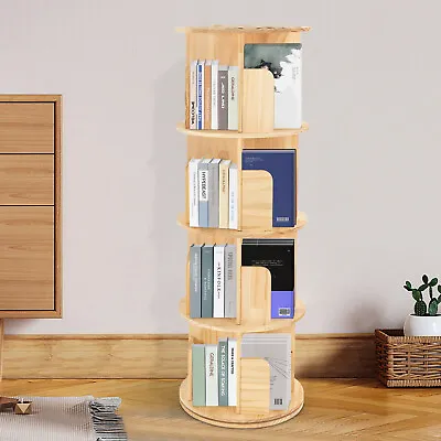 4 Tiers Modern Bookshelf 360º Rotating Display Floor Stand Storage Wood Bookcase • $109