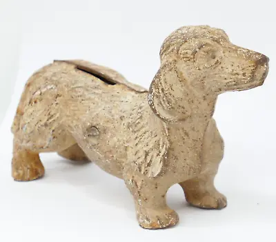 Vintage Cast Iron Dog Piggy Bank Doorstop Dachshund Weiner Dog • $49.99