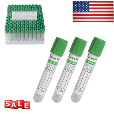 $27.99 • Buy 100pcs*3ml  Vacuum Blood Collection Tubes Heparin Sodium Tubes FDA&CE