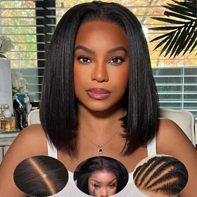 UNice Yaki Straight Bob Wig Pre Cut Lace Front Human Hair Wigs Glueless Wear Go • $117.81