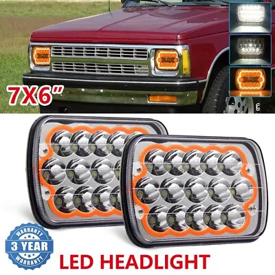 Pair 7X6 LED Headlights Hi/Lo DRL Turn Signal For 82-93 Chevy S10 Blazer GMC S15 • $35.99