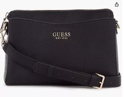 New With Tags Guess Black Crossbody Purse Lizard Lyndi Pg776114 • $92