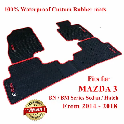 Tailored Rubber Floor Mats For Mazda 3 Hatch / Sedan BN / BM 2014 - 2019 Red • $71.10