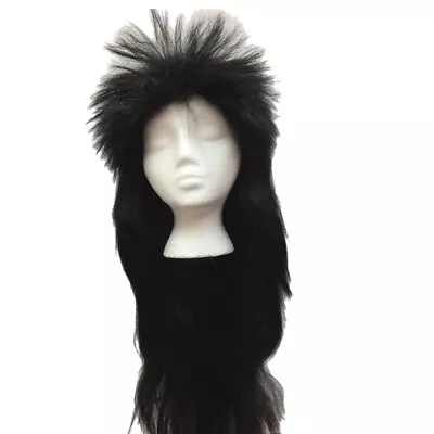 Long Black Spiked 80s Wig Punk Rocker Pop Star Economical Costume Accessory • $19.95