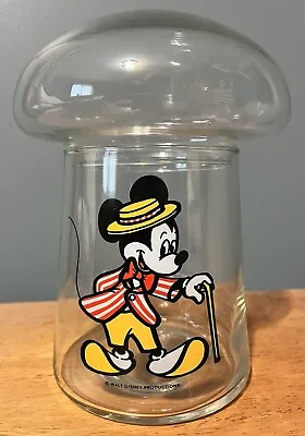 Vintage Mickey Mouse Clear Glass 8  Candy Jar W/ Lid Walt Disney Productions 70s • $12.99