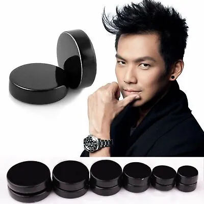 6-12mm Black Stainless Steel Magnetic Fake Gauges Earring Studs For Men Women • $2.69