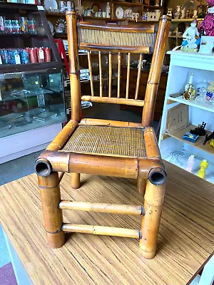 Rare- Child's Handmade Bamboo Rattan Cane Chair - Very Unique Look - 24 1/2  • $39.95