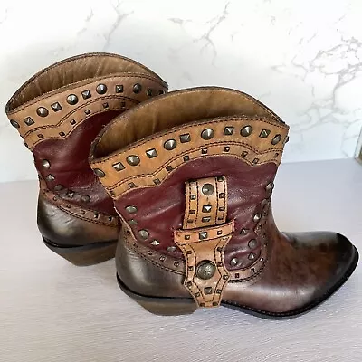 Vince Camuto Studded Red Brown Leather Boots Women Sz 7B Cowgirl Line Dancing • $25