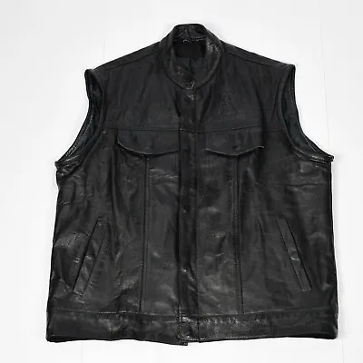 Punchgripsport Real Leather Men’s Jacket Motorcycle Jacket Sleeveless Black XL • $120