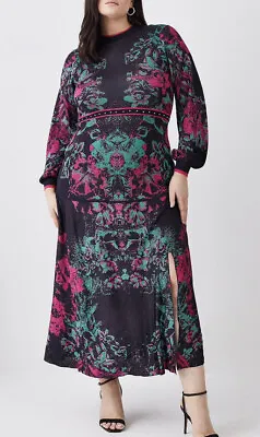 £42.99 • Buy Karen Millen Plus Black Keyhole Back Jacquard Knit Maxi Dress Size 18 XL Occasio