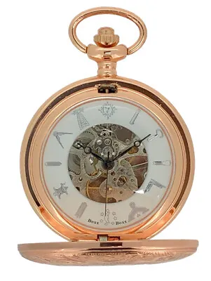 New Mechanical Rose Gold Tone Double Hunter White Dial Masonic Pocket Watch  • $37.27