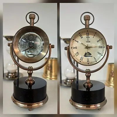 Antique Brass Desk Clock Mechanical Vintage Tabletop Decorative Gift • $32.90