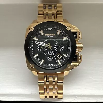 DIESEL Mens BAMF Oversized Chronograph Watch Black Dial Gold Stainless Steel • $99.99