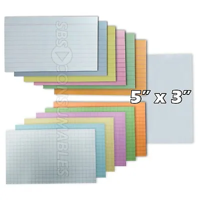 100x Record Cards - Lined Squared Or Plain. Index/Revision Cards. 5x3 / 75x125 • £4.25