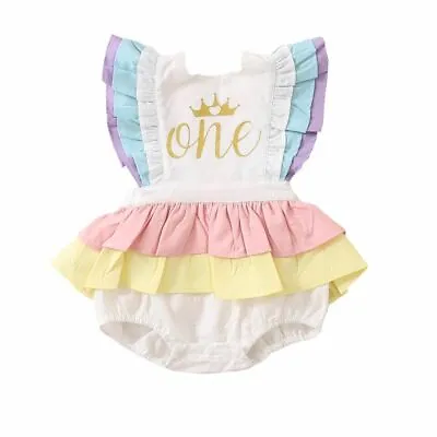 Girl 1st Birthday Pink Princess One Jumpsuit Rainbow Cake Smash Photoshoot Dress • $40