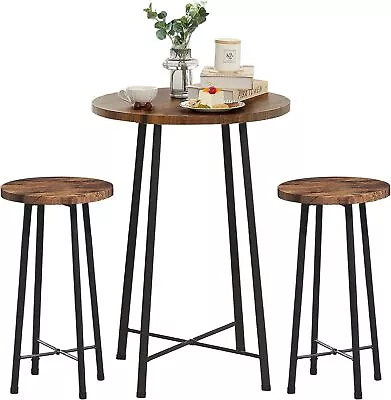 VECELO 3 Piece Pub Set Round Bistro Bar Table And Chairs Set Classic Brown  • $76.05