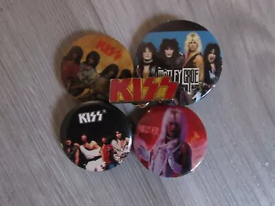 Rare Lot Of 5 Vintage 80s Buttons Pins Heavy Metal Bands Kiss And Motley Crue • $24