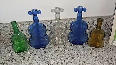 Vintage Violin Glass Bottles Set Of 5: Blue Green Brown Clear 6 -8  • $59.90