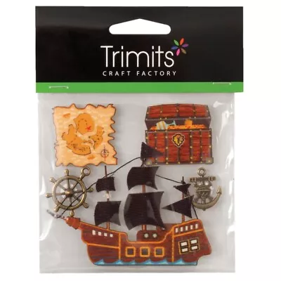 Set Of 5 New Wood & Metal Pirate Ship Theme Shapes Anchor Map Chest Wheel Craft • £2.95