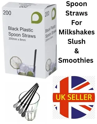 Black Spoon Straws Drinking Straws For Slush Smoothies Ice Drinks & Milkshakes • £3.39