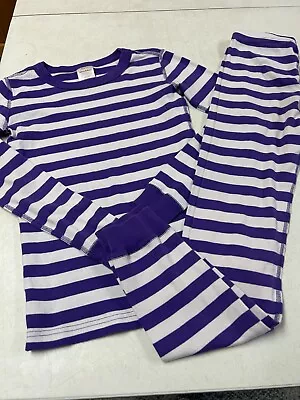 Hanna Andersson Organic Cotton Purple Stripes  Long Johns Pajamas Set 140   10 • $16.50