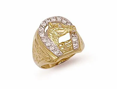 Horse Shoe Ring Yellow Gold Horse Shoe & Head Men's Ring Gents Ring Size P - Z • £489