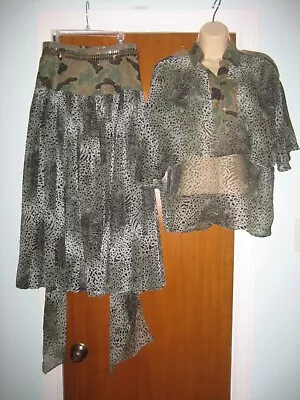 Unique Vera Cristina Semi Sheer/cotton Leopard Embellished 2 Pc Top Skirt • $11.45
