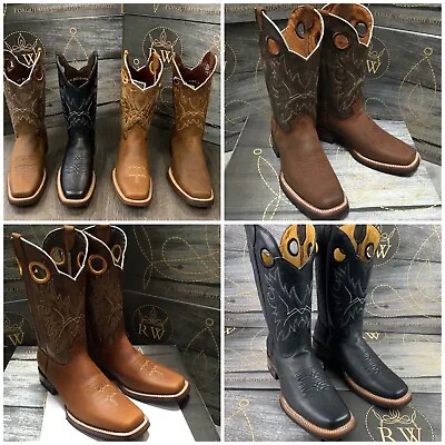 Men's Rodeo Cowboy Boots Genuine Leather Full Rubber Square Toe Boots #250-h • $99.99