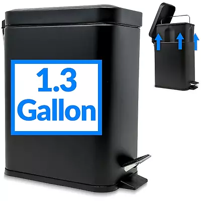 Small Trash Can With Lid 1.3 Gallon (5 Liter) | Stainless Steel (Matte Black) | • $35.68